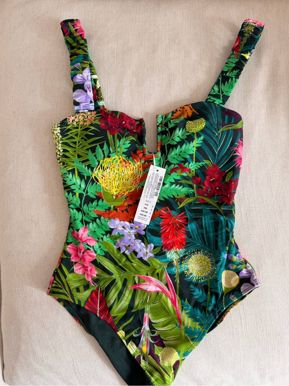European Tropical Floral One-Piece Swimsuit - Vibrant Green